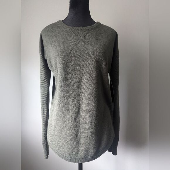 Sweet Romeo Tops - Sweet Romeo Olive Green Woven Long Sleeve Crew Neck Blouse